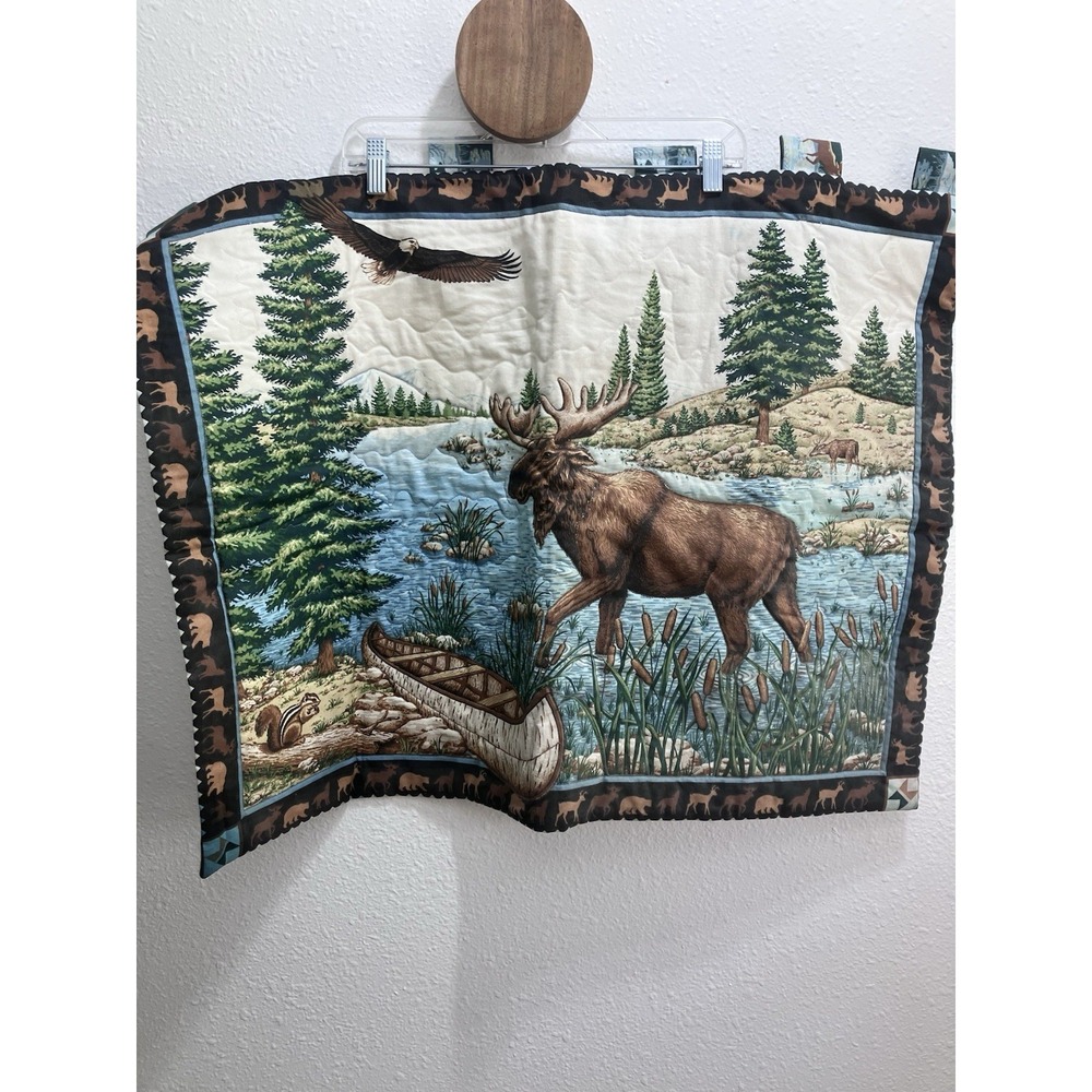 Handmade Fabric MOOSE Wildlife Quilted Wallhanging Panel 31"x23"